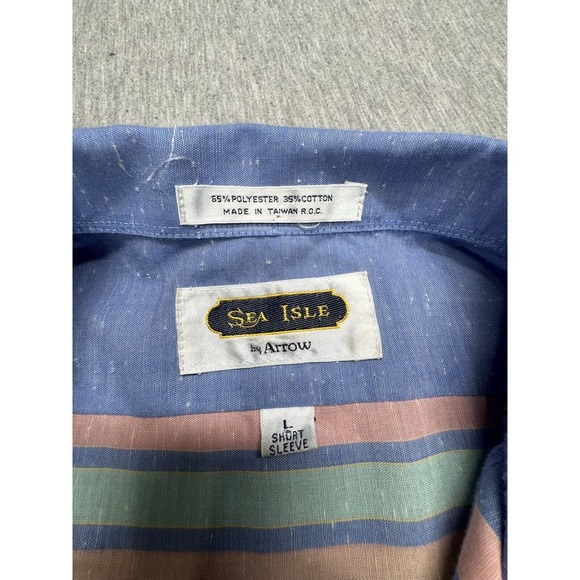 Vtg 80s‎ Sea Isle By Arrow Men’s L Color Blocked Button Down - Picture 2 of 7